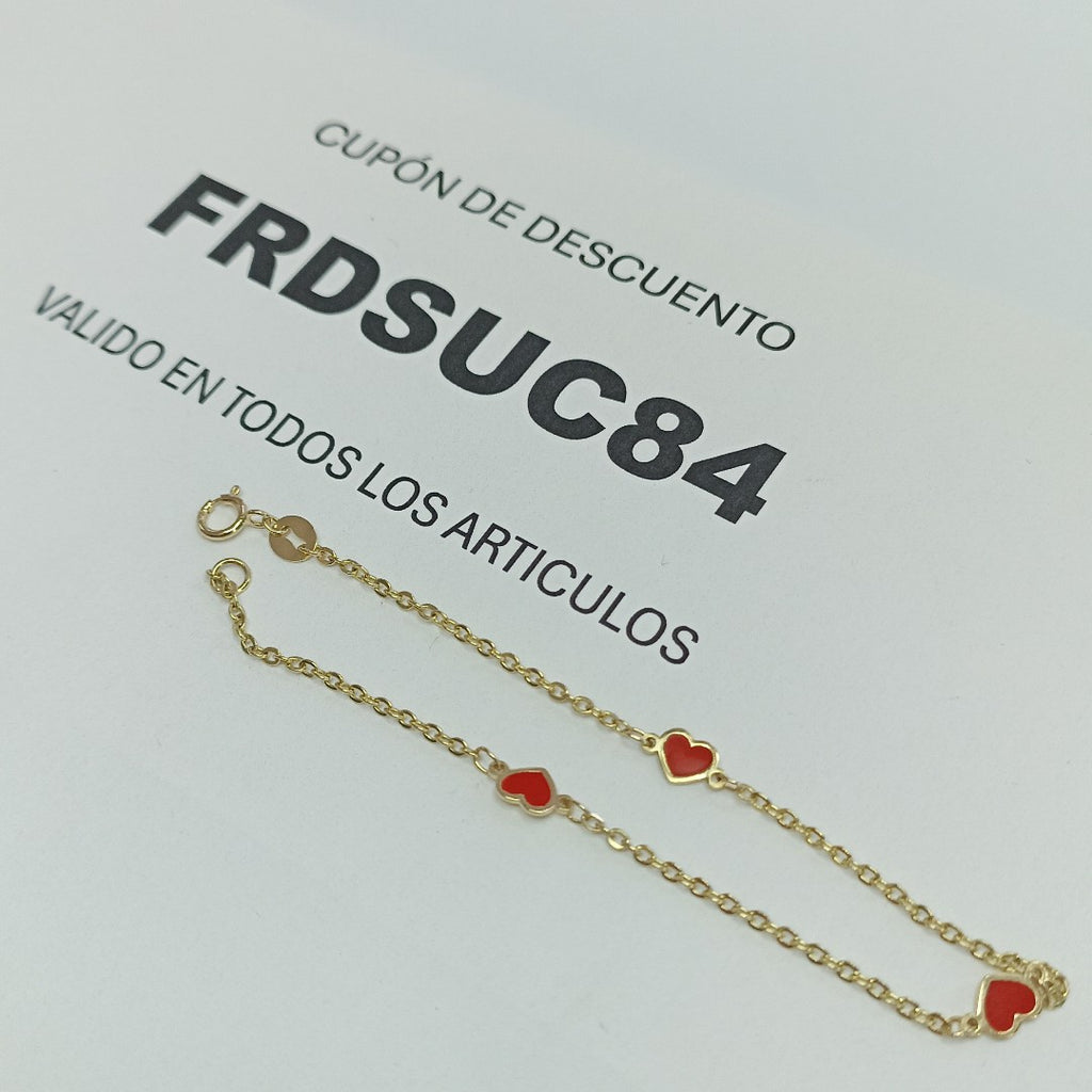 PULSERA ESPECIAL CON CORAZONES 14K 18 CM 1.3 GR (NUEVO)