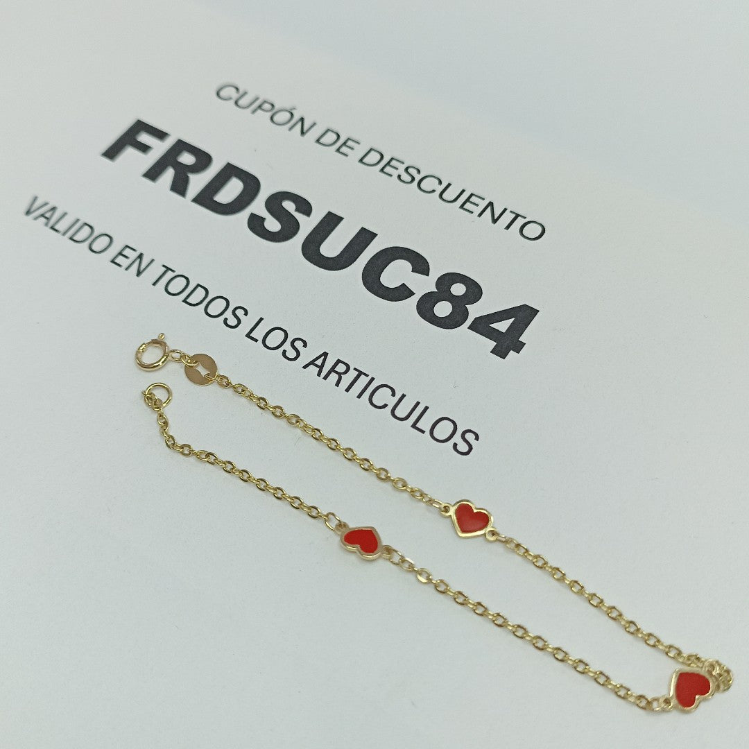 PULSERA ESPECIAL CON CORAZONES 14K 18 CM 1.3 GR (NUEVO)