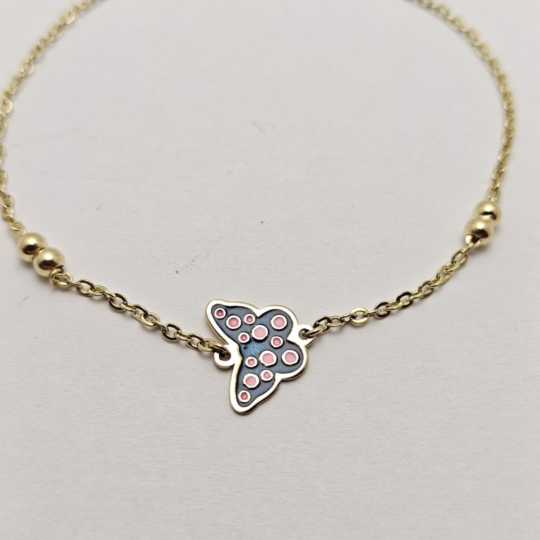 PULSERA TEJIDO ESPECIAL MARIPOSA CON ESMALTE 14K 18 CM 1.9 GR (NUEVO)