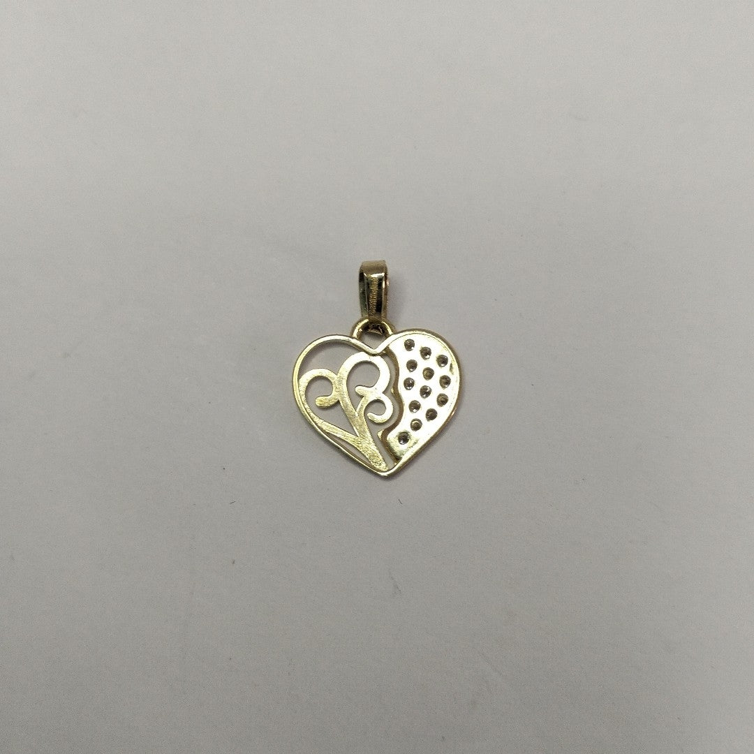 DIJE TEJIDO CORAZON CON CIRCONIAS Y ARBOL DE LA VIDA 14K 0.9 GR (NUEVO)