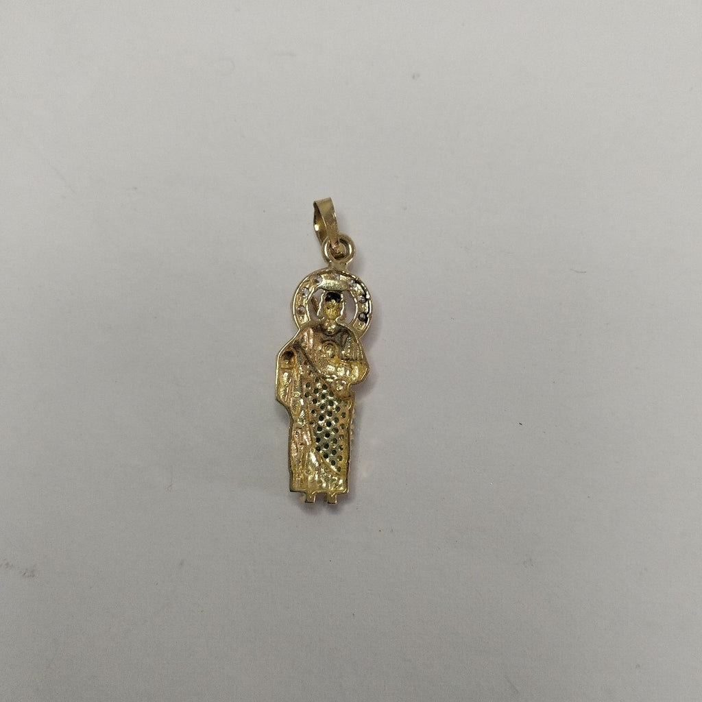 DIJE SAN JUDAS CON PIEDRAS DE COLOR 14K 1.8 GR (NUEVO)
