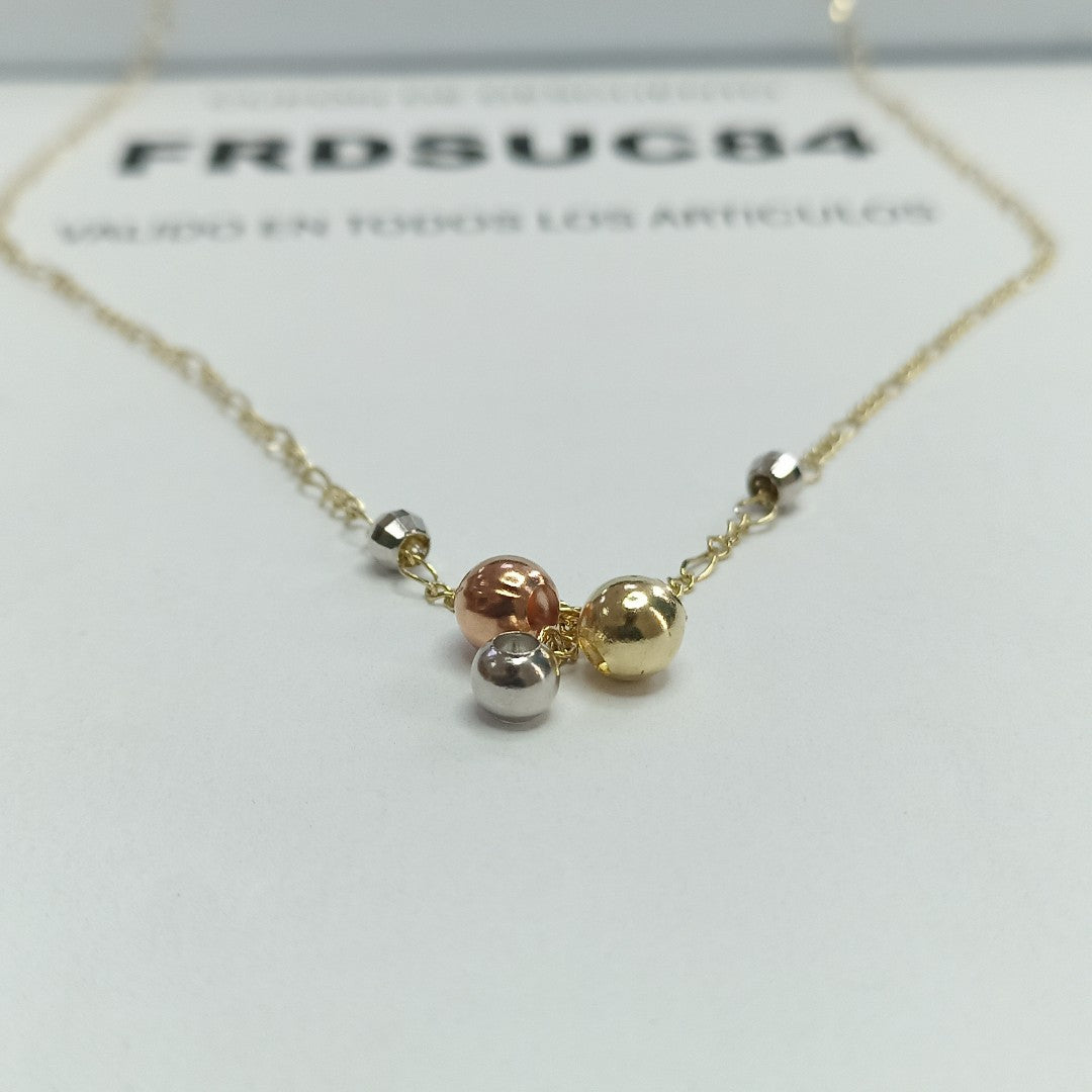 CADENA GARGANTILLA 3X1 CON ESFERAS COMBINADAS 14K 45 CM 3 GR (NUEVO)
