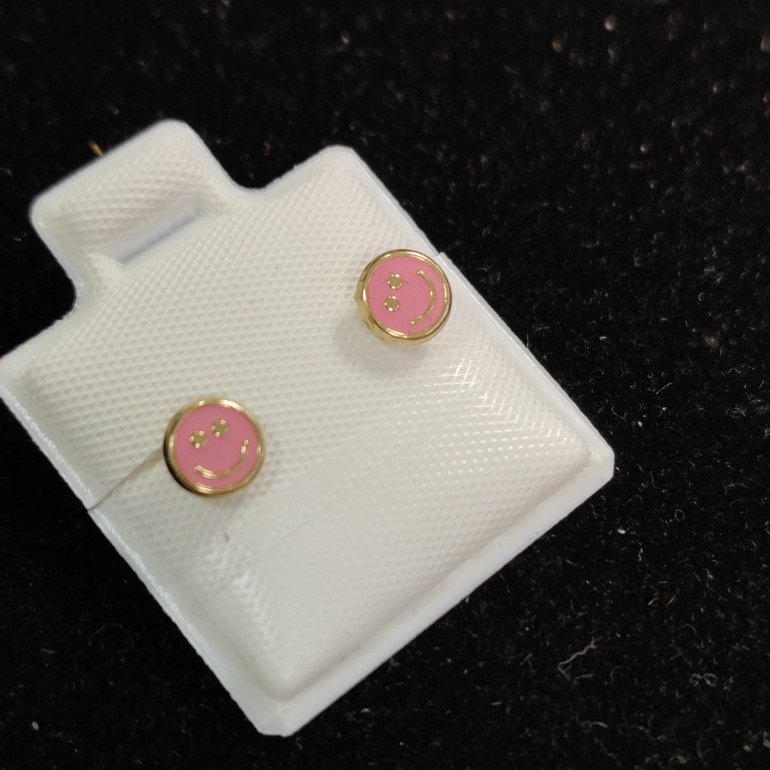 BROQUELES BROQUEL FIG SONRISA ESMALTE ROSA 14K 0.1696 GR (NUEVO)