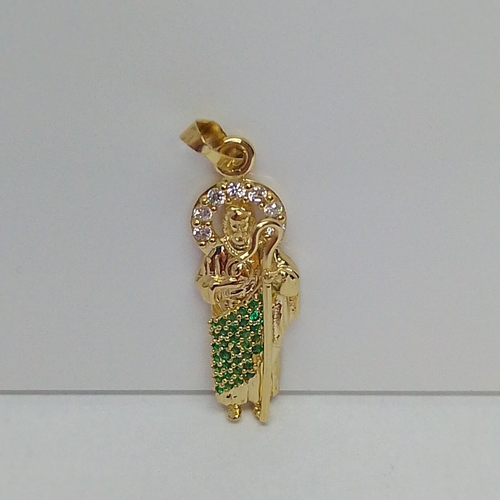 DIJE SAN JUDAS CON PIEDRAS DE COLOR 14K 1.7 GR (NUEVO)