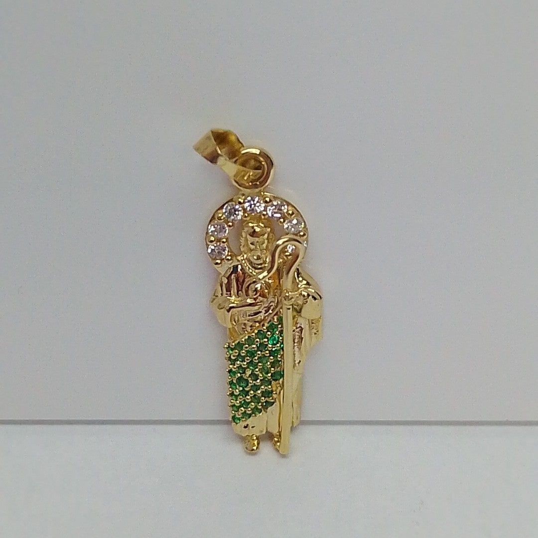 DIJE SAN JUDAS CON PIEDRAS DE COLOR 14K 1.7 GR (NUEVO)