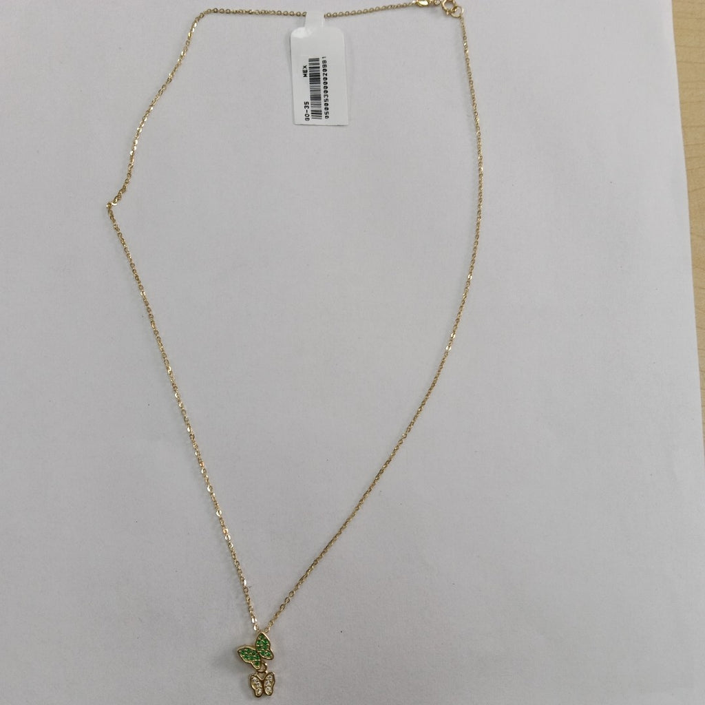 CADENA TEJIDO GARGANTILLA CON DIJE MARIPOSAS CIRCONIAS Y PIEDRAS DE COLOR 14K 45 CM 1.9 GR (NUEVO)