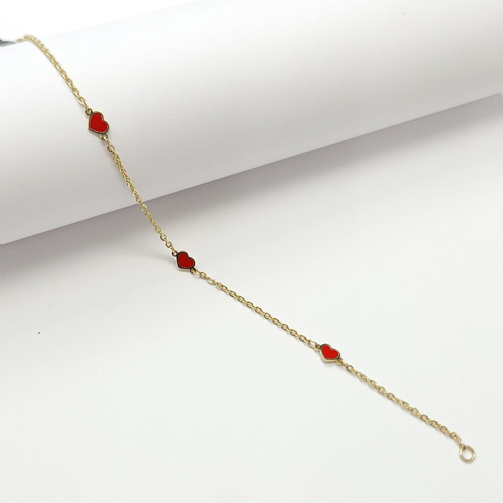 PULSERA ESPECIAL CON CORAZONES 14K 18 CM 1.4 GR (NUEVO)