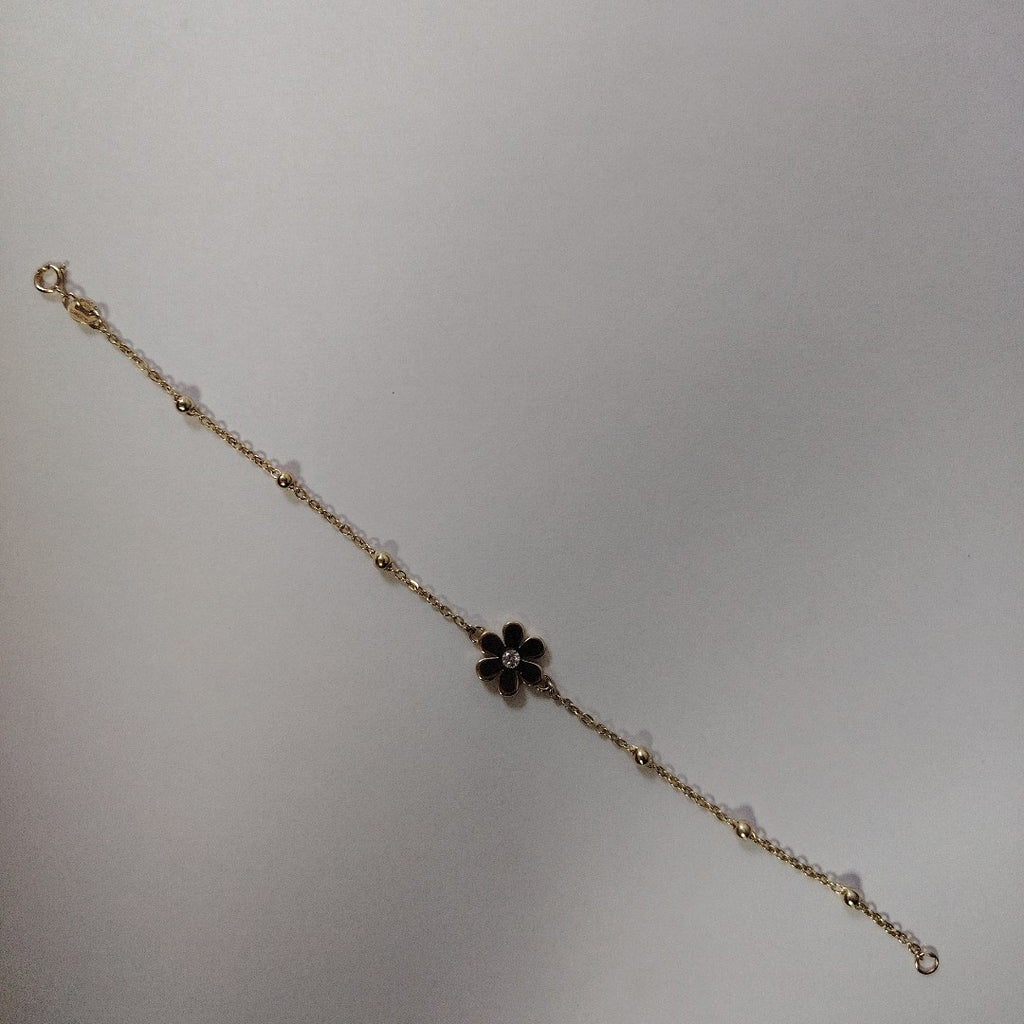PULSERA TEJIDO ESPECIAL FLOR CON CIRCONIA 14K 18 CM 2.5 GR (NUEVO)