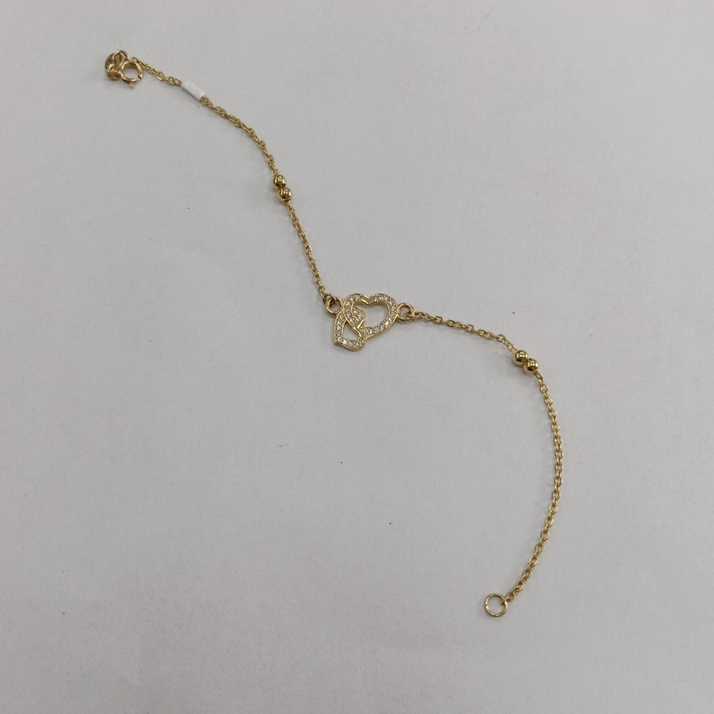 PULSERA TEJIDO ESPECIAL CORAZONES CON CIRCONIAS 14K 18 CM 2.4 GR (NUEVO)