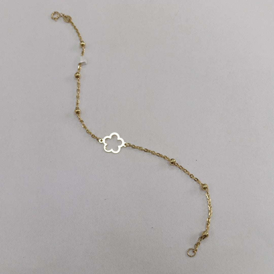PULSERA TEJIDO ESPECIAL CON FLOR 14K 18 CM 1.6 GR (NUEVO)