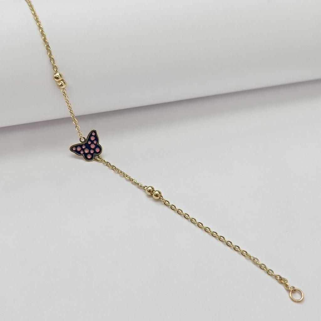 PULSERA TEJIDO ESPECIAL MARIPOSA CON ESMALTE 14K 18 CM 1.8 GR (NUEVO)