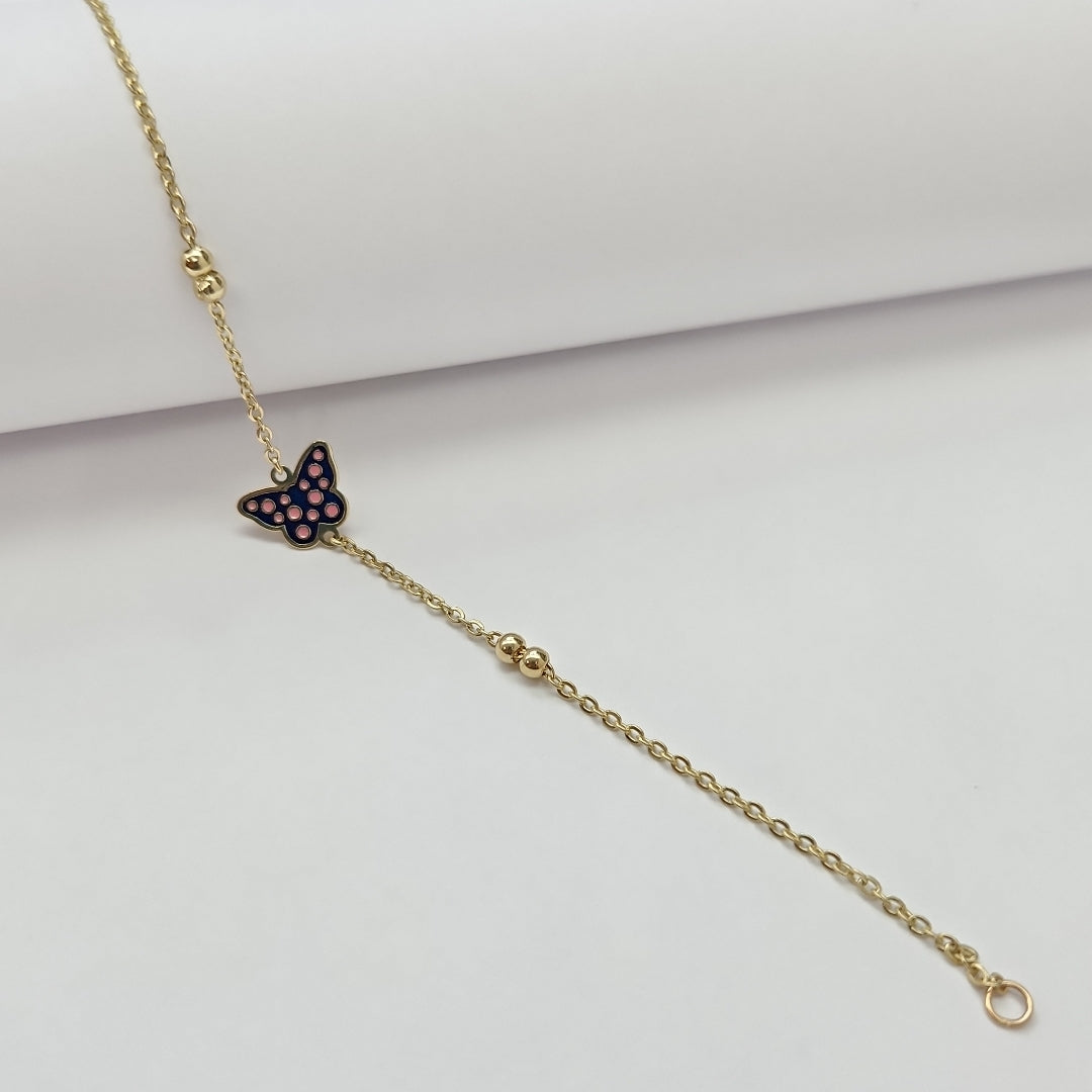 PULSERA TEJIDO ESPECIAL MARIPOSA CON ESMALTE 14K 18 CM 1.8 GR (NUEVO)