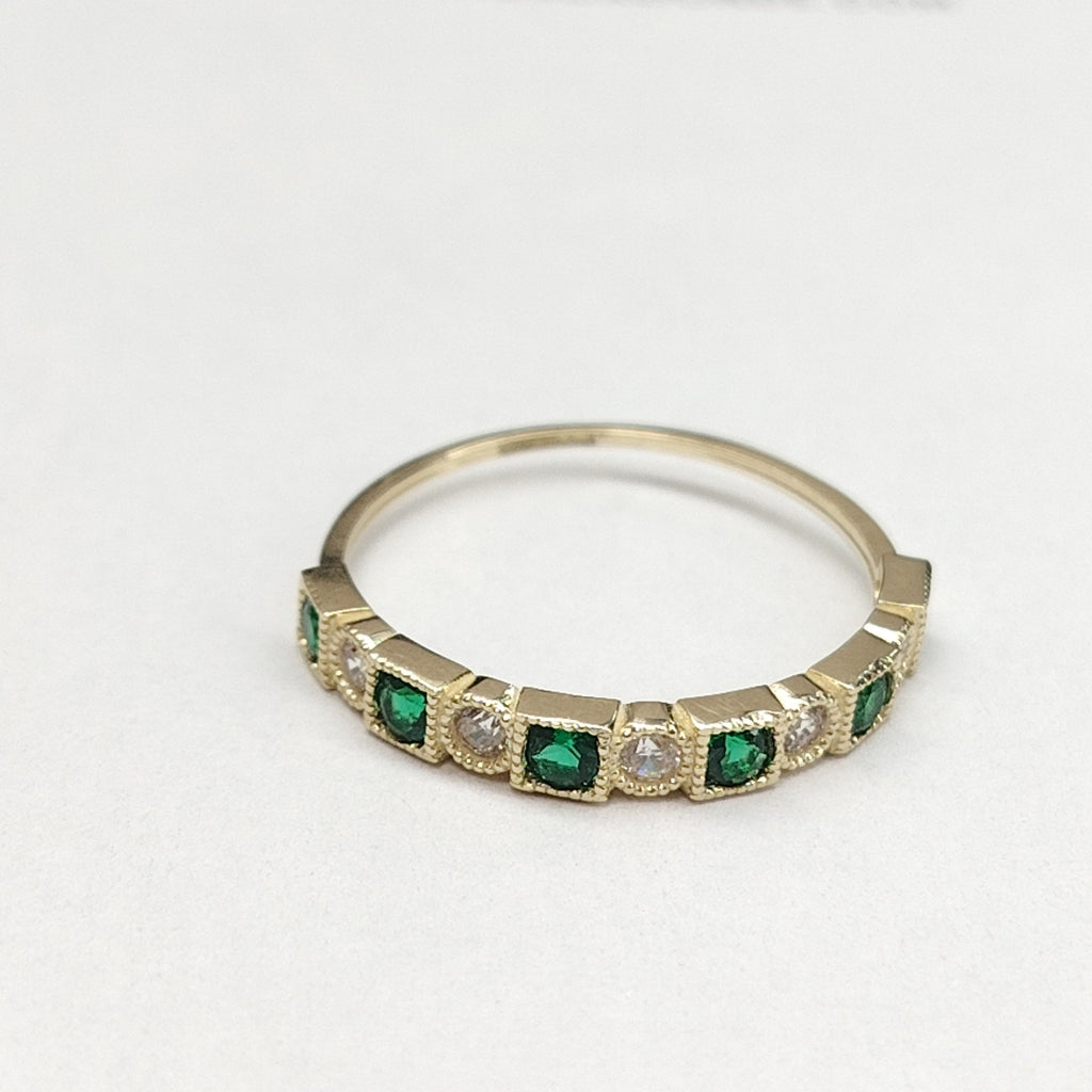 ANILLOS TEJIDO ANILLITO C CIRCONIAS Y PIEDRAS VERDES 14K 8.5 1.5 GR (NUEVO)