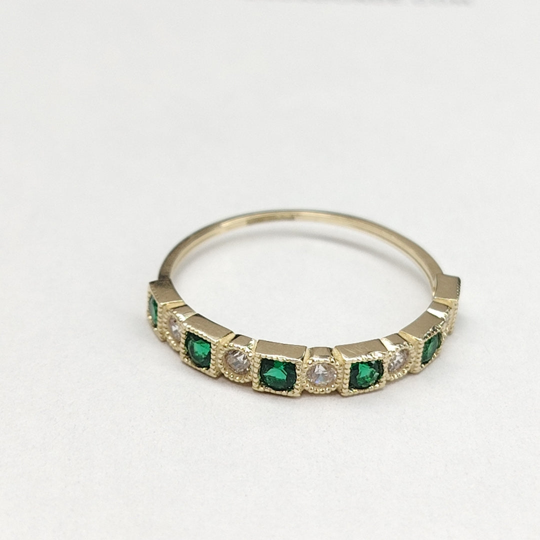 ANILLOS TEJIDO ANILLITO C CIRCONIAS Y PIEDRAS VERDES 14K 8.5 1.5 GR (NUEVO)