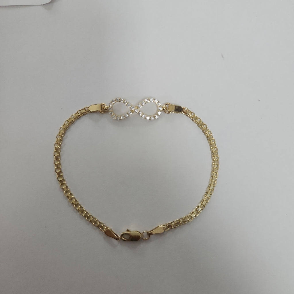 PULSERA TEJIDO ESPECIAL CON INFINITO Y CIRCONIAS 14K 18 CM 3.4 GR (NUEVO)