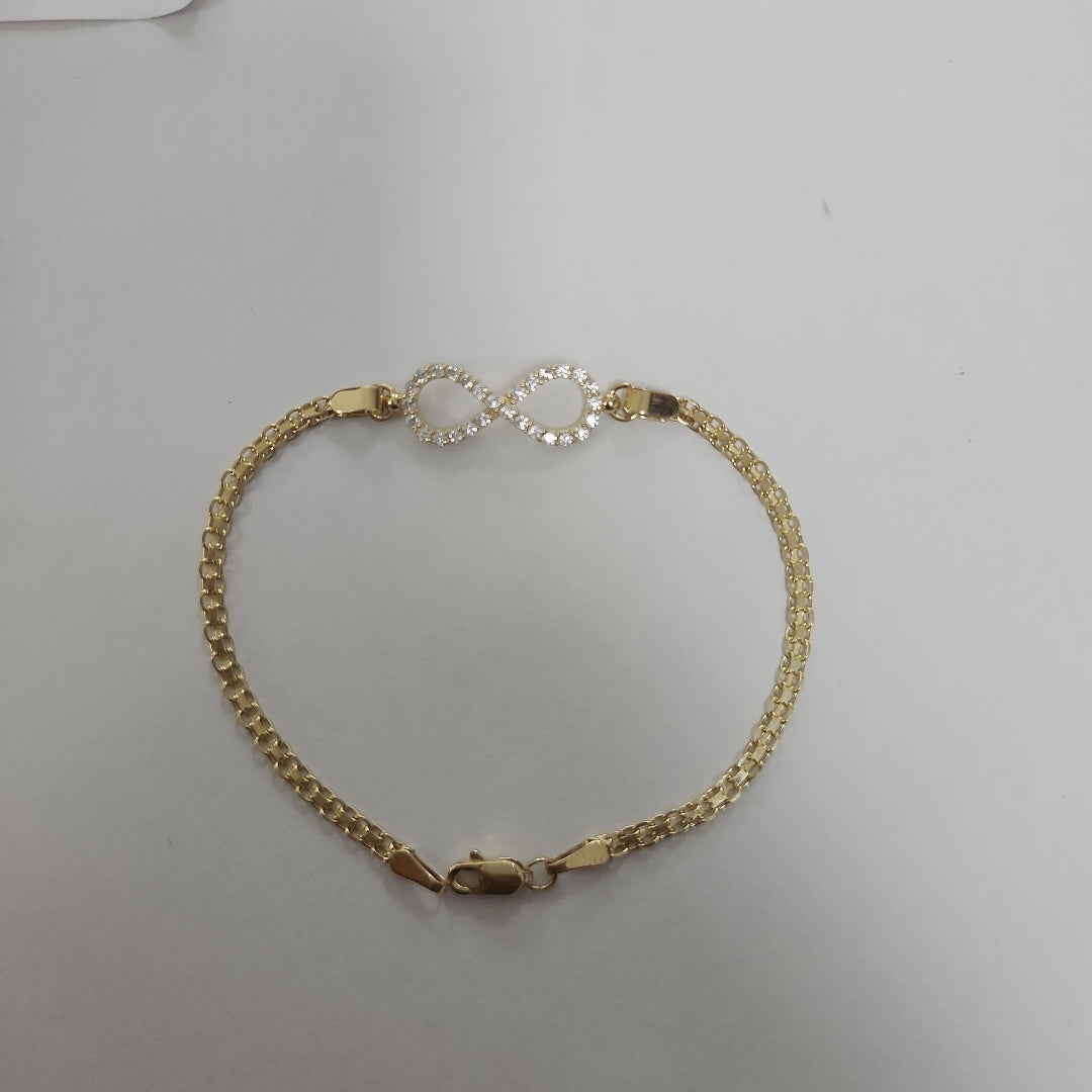 PULSERA TEJIDO ESPECIAL CON INFINITO Y CIRCONIAS 14K 18 CM 3.4 GR (NUEVO)