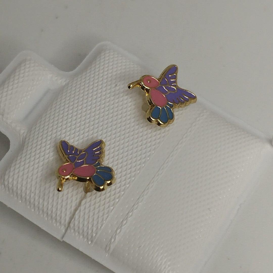 BROQUELES BROQUEL FIG COLIBRI ESMALTE ROSA 14K 0.2138 GR (NUEVO)