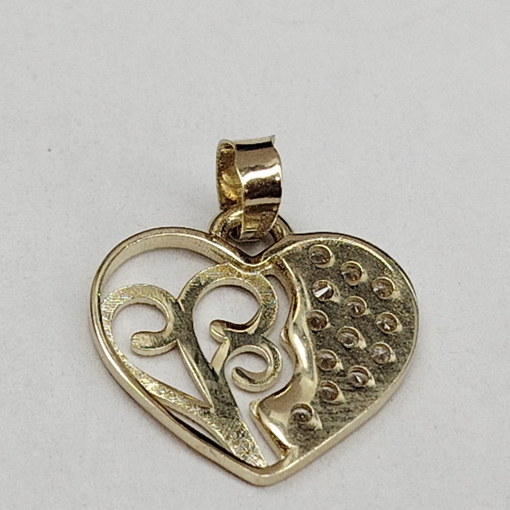 DIJE TEJIDO CORAZON CON CIRCONIAS Y ARBOL DE LA VIDA 14K 0.9 GR (NUEVO)