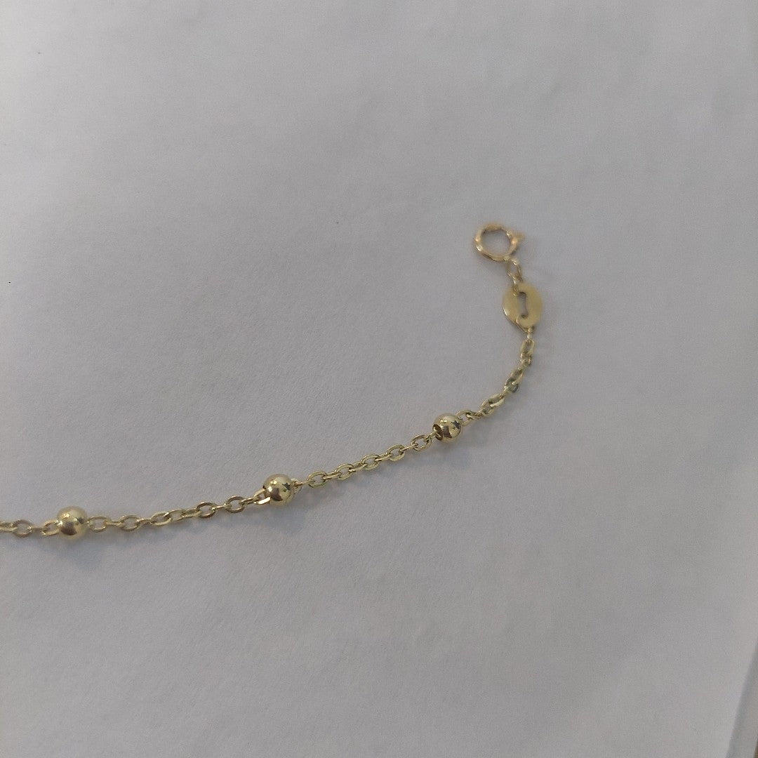 PULSERA TEJIDO ESPECIAL CON DOS CORAZONES 14K 18 CM 1.7 GR (NUEVO)