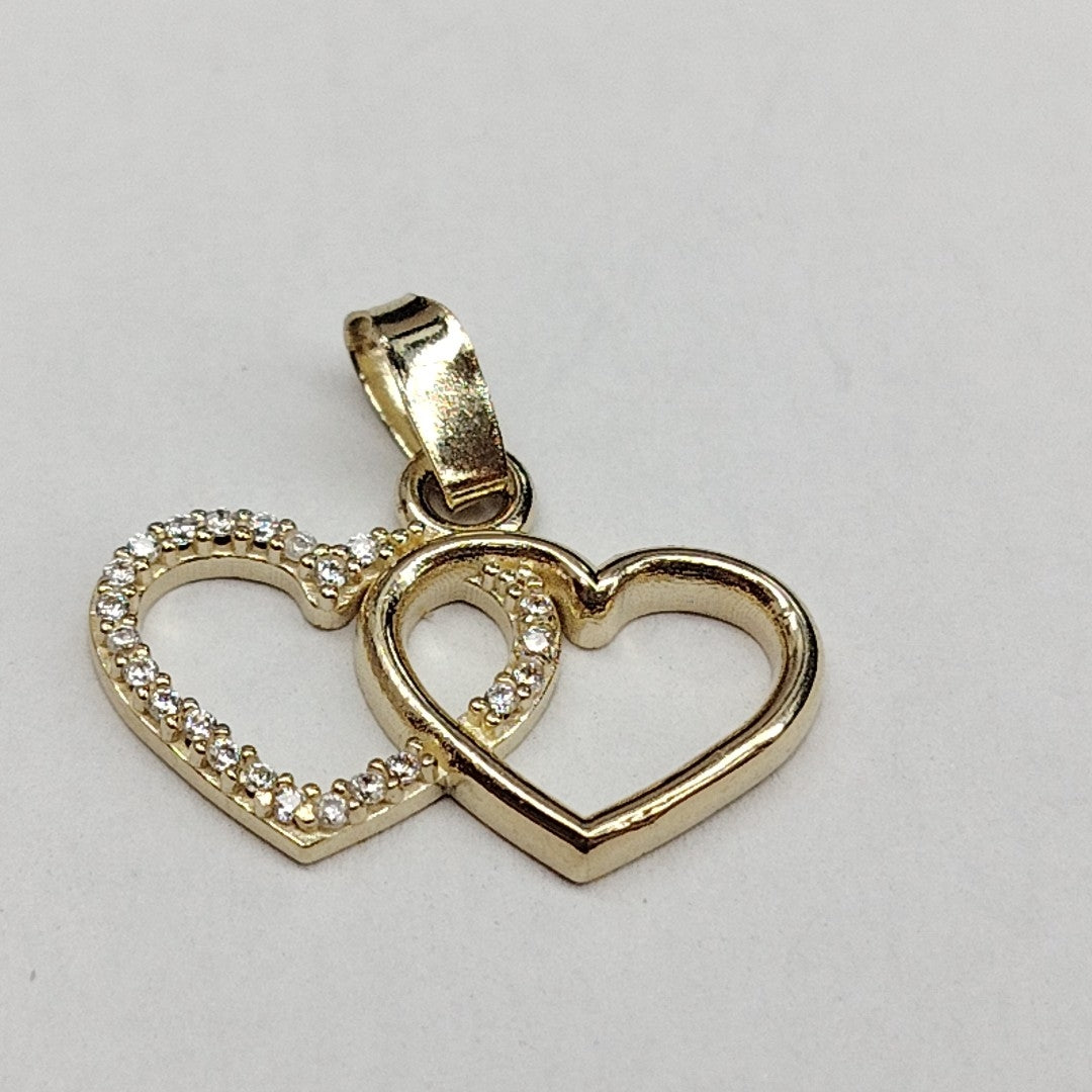 DIJE TEJIDO DOS CORAZONES CON CIRCONIAS 14K 1.4 GR (NUEVO)