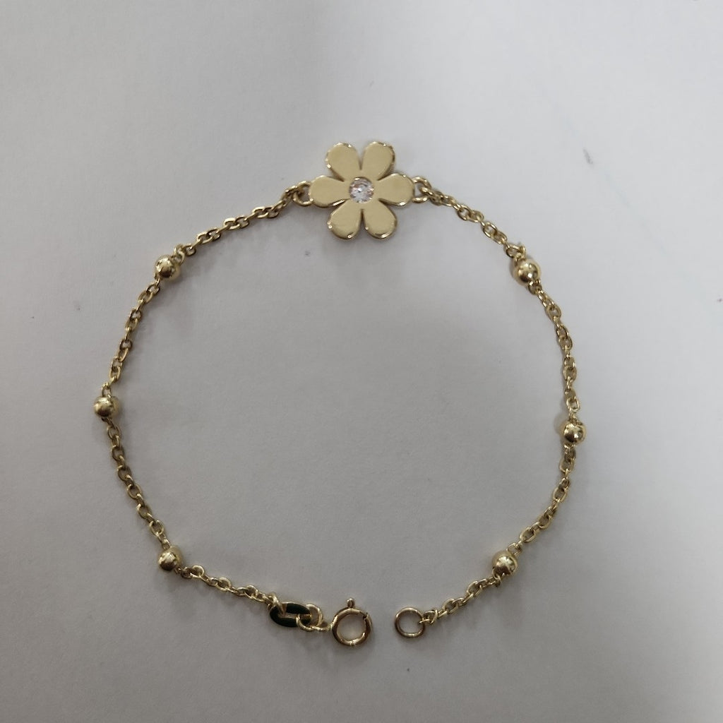 PULSERA TEJIDO ESPECIAL FLOR CON CIRCONIA 14K 18 CM 2.6 GR (NUEVO)