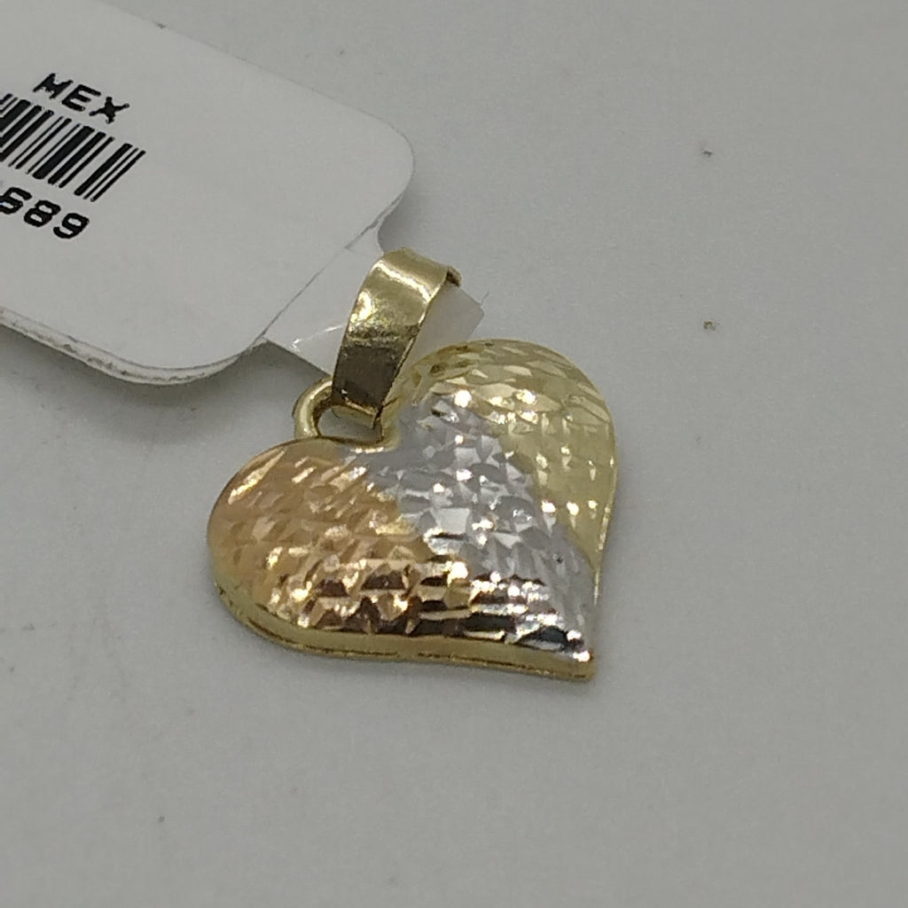 DIJE TEJIDO CORAZON LABRADO COMBINADO 14K 1.2 GR (NUEVO)