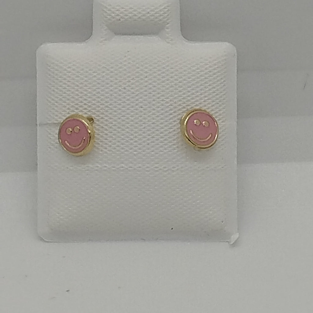 BROQUELES BROQUEL FIG SONRISA ESMALTE ROSA 14K 0.1696 GR (NUEVO)