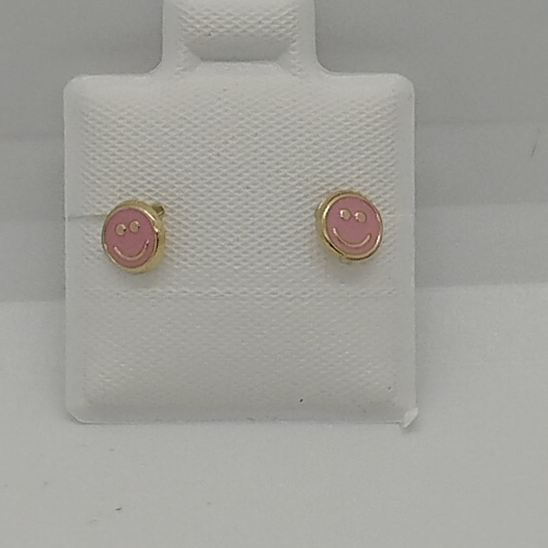 BROQUELES BROQUEL FIG SONRISA ESMALTE ROSA 14K 0.1696 GR (NUEVO)