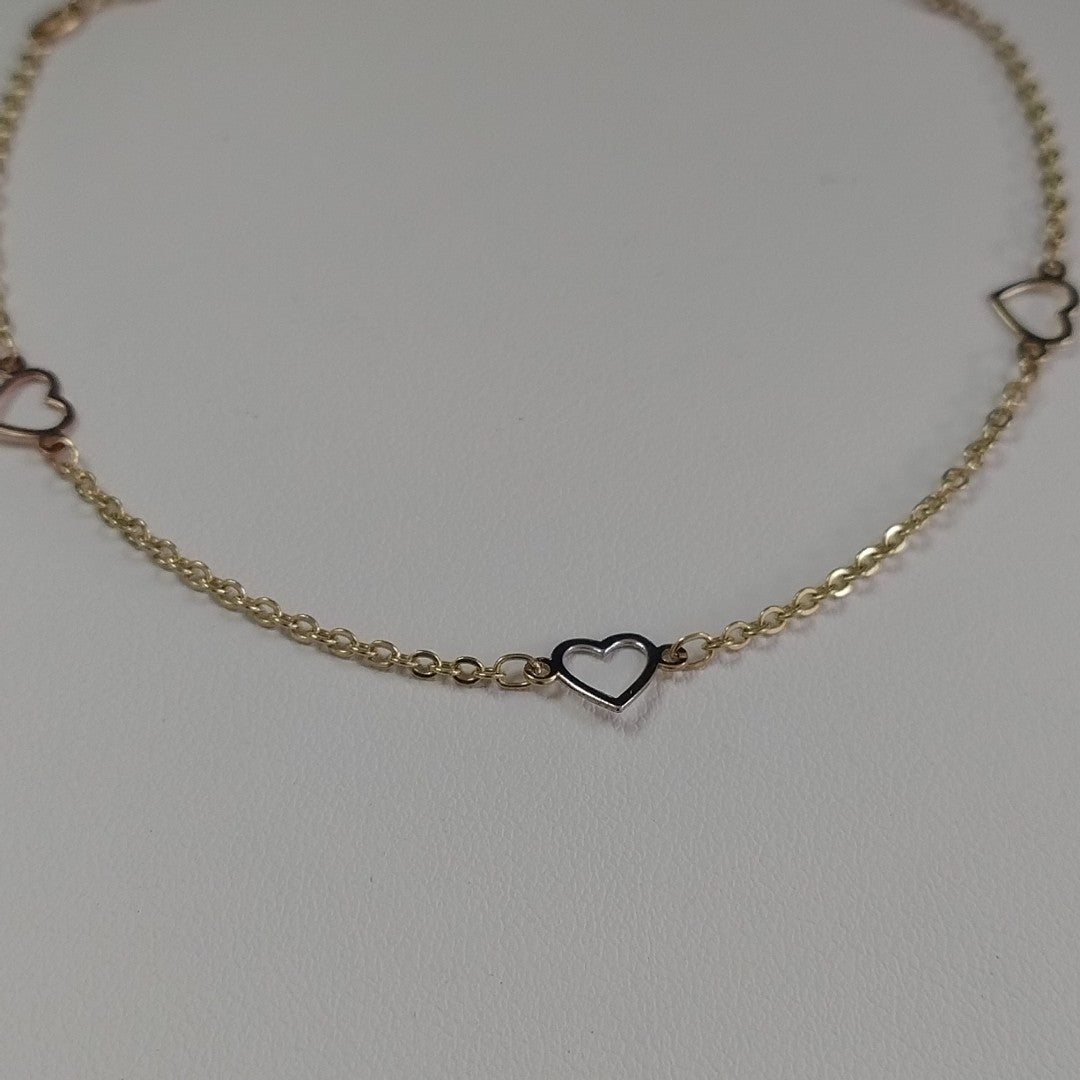 PULSERA ESPECIAL CON CORAZONES 14K 18 CM 1.3 GR (NUEVO)