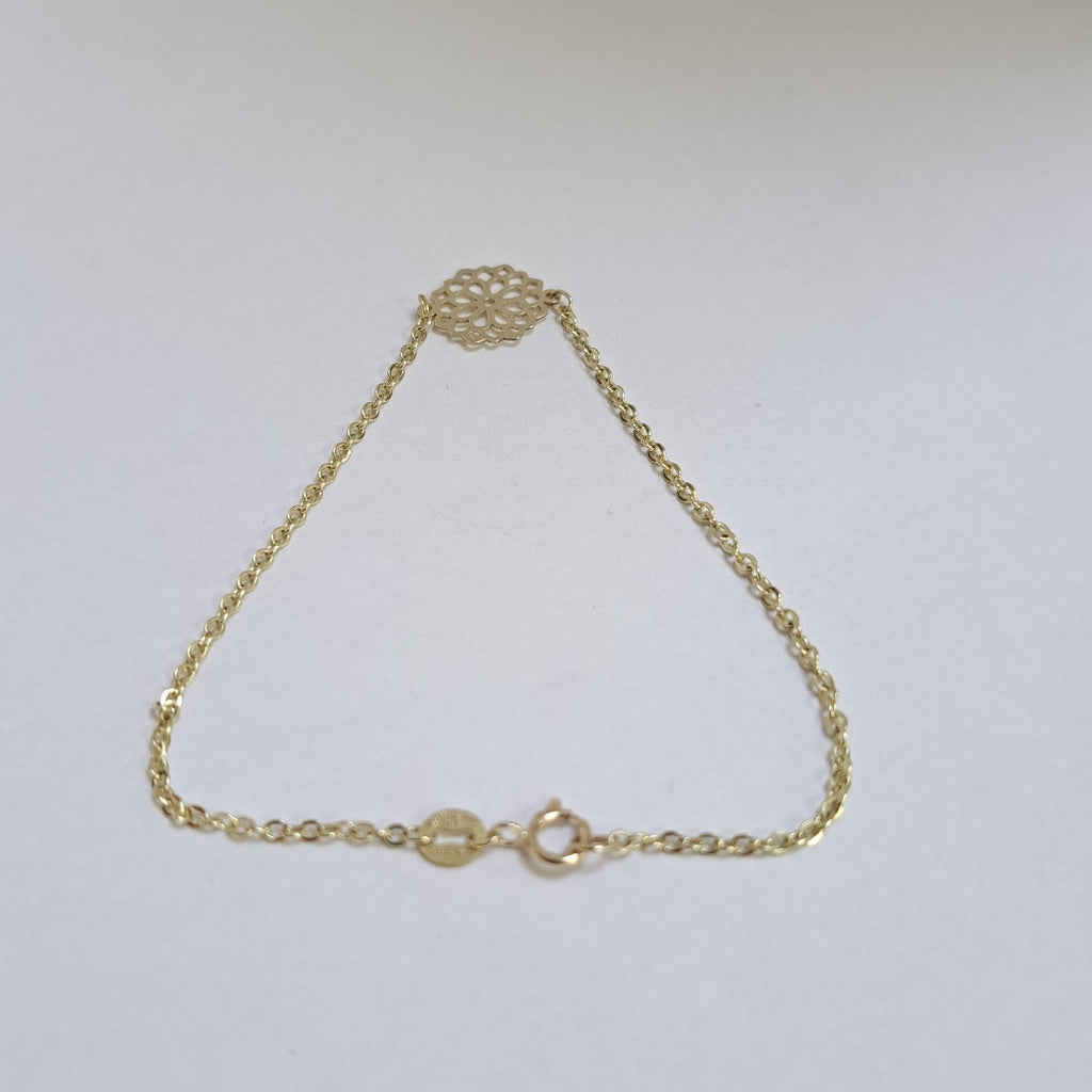 PULSERA TEJIDO ESPECIAL CON MANDALA 14K 18 CM 1.3 GR (NUEVO)