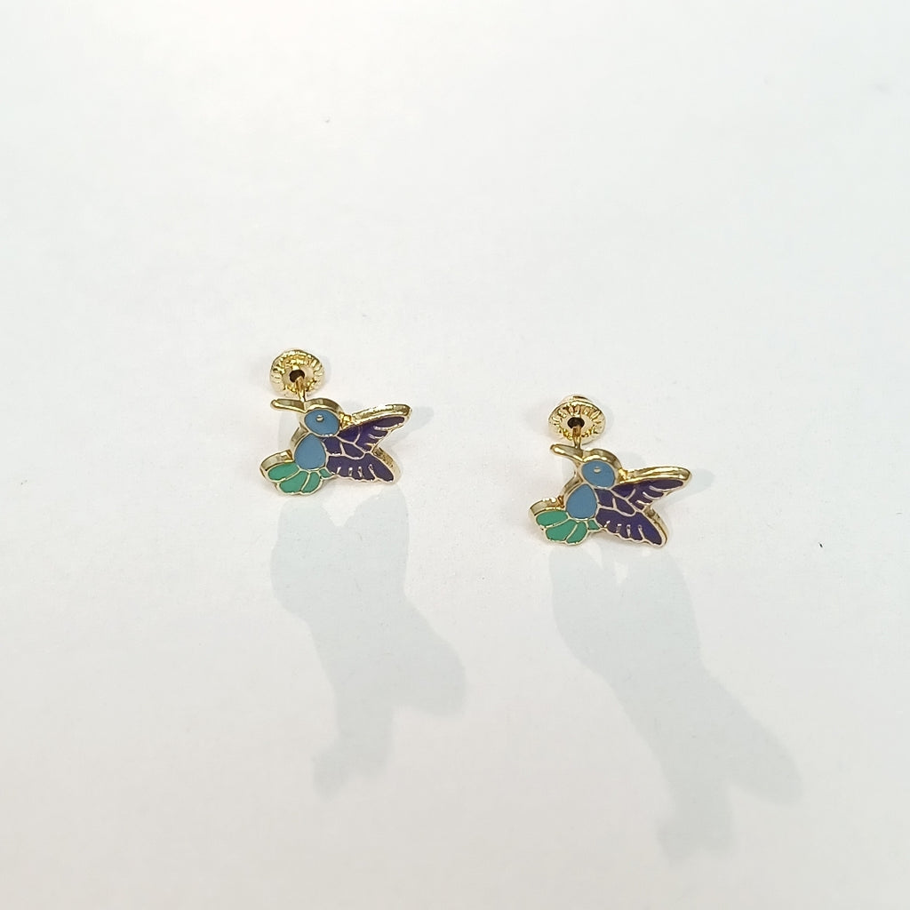 BROQUELES BROQUEL FIG COLIBRI ESMALTE AZUL 14K 0.2138 GR (NUEVO)