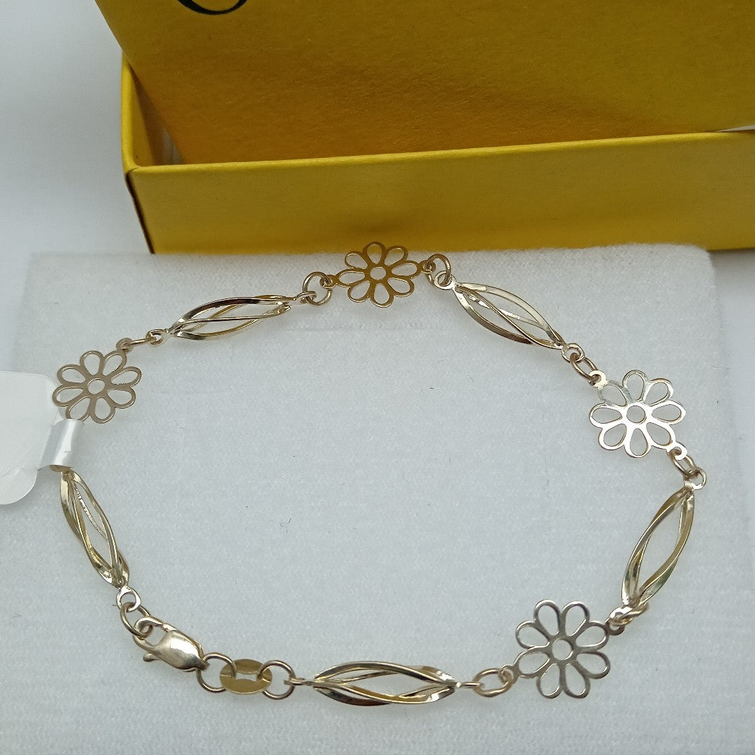 PULSERA ESPECIAL CON FLORES 14K 18 CM 2.7 GR (NUEVO)