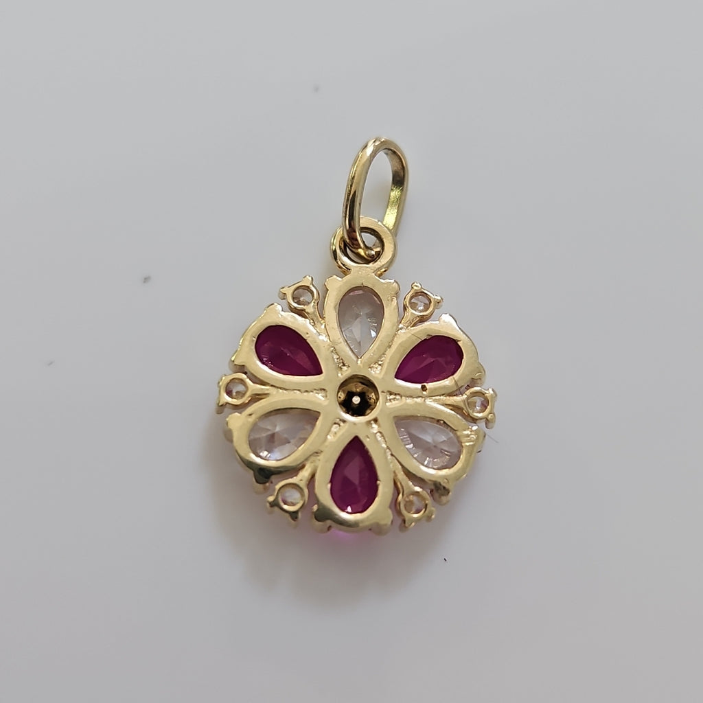 DIJE FLOR CIRCONIAS Y PIEDRAS DE COLOR 14K 2.8 GR (NUEVO)