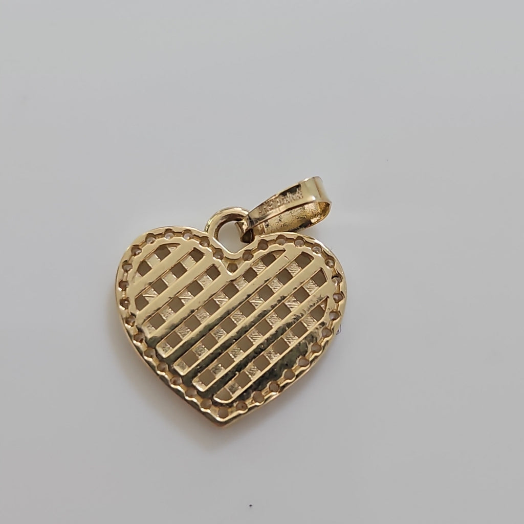 DIJE TEJIDO CORAZON CON CERCO DE CIRCONIAS 14K 1.2 GR (NUEVO)