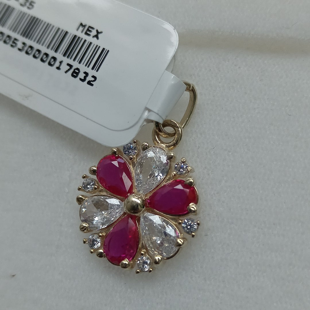 DIJE FLOR CIRCONIAS Y PIEDRAS DE COLOR 14K 2.8 GR (NUEVO)
