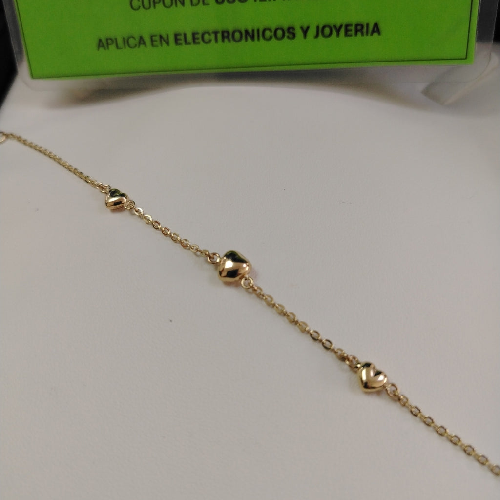 PULSERA TEJIDO ESPECIAL CON CORAZONES 14K 18 CM 1.7 GR (NUEVO)
