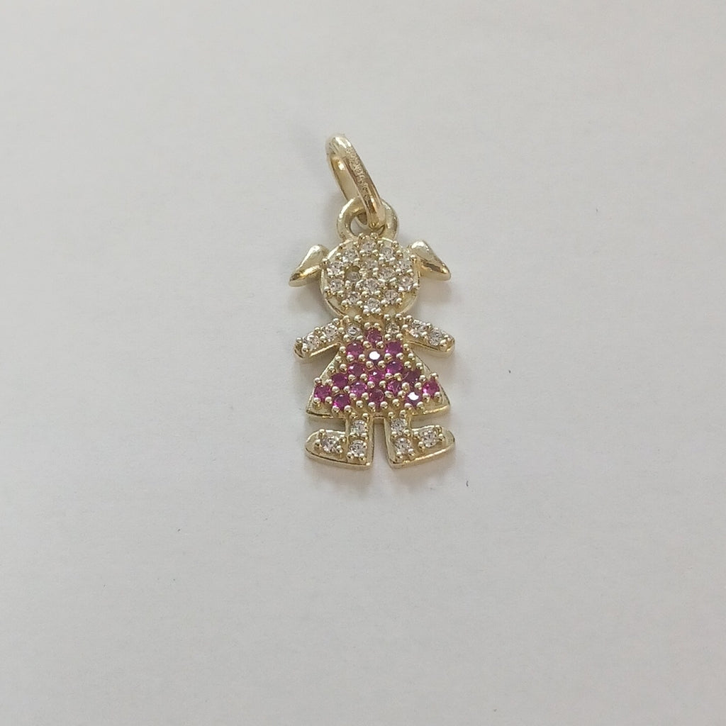 DIJE NIÑA CON CIRCONIAS Y PIEDRAS DE COLOR 10K 1.1 GR (NUEVO)