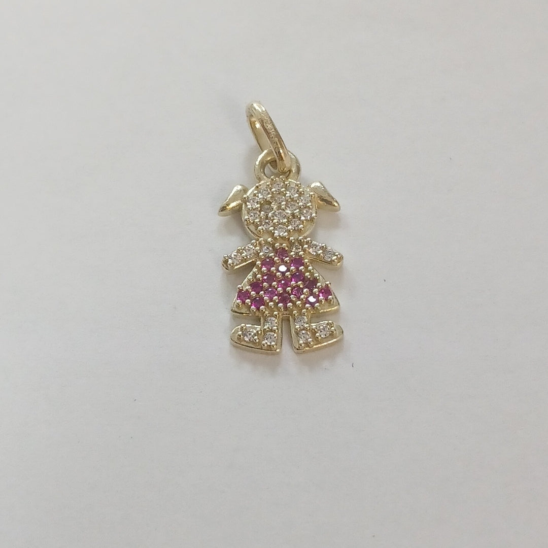 DIJE NIÑA CON CIRCONIAS Y PIEDRAS DE COLOR 10K 1.1 GR (NUEVO)