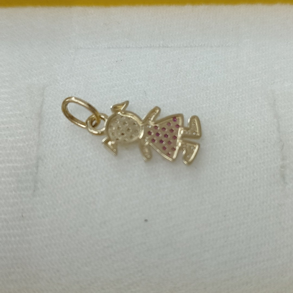 DIJE NIÑA CON CIRCONIAS Y PIEDRAS DE COLOR 10K 1.1 GR (NUEVO)