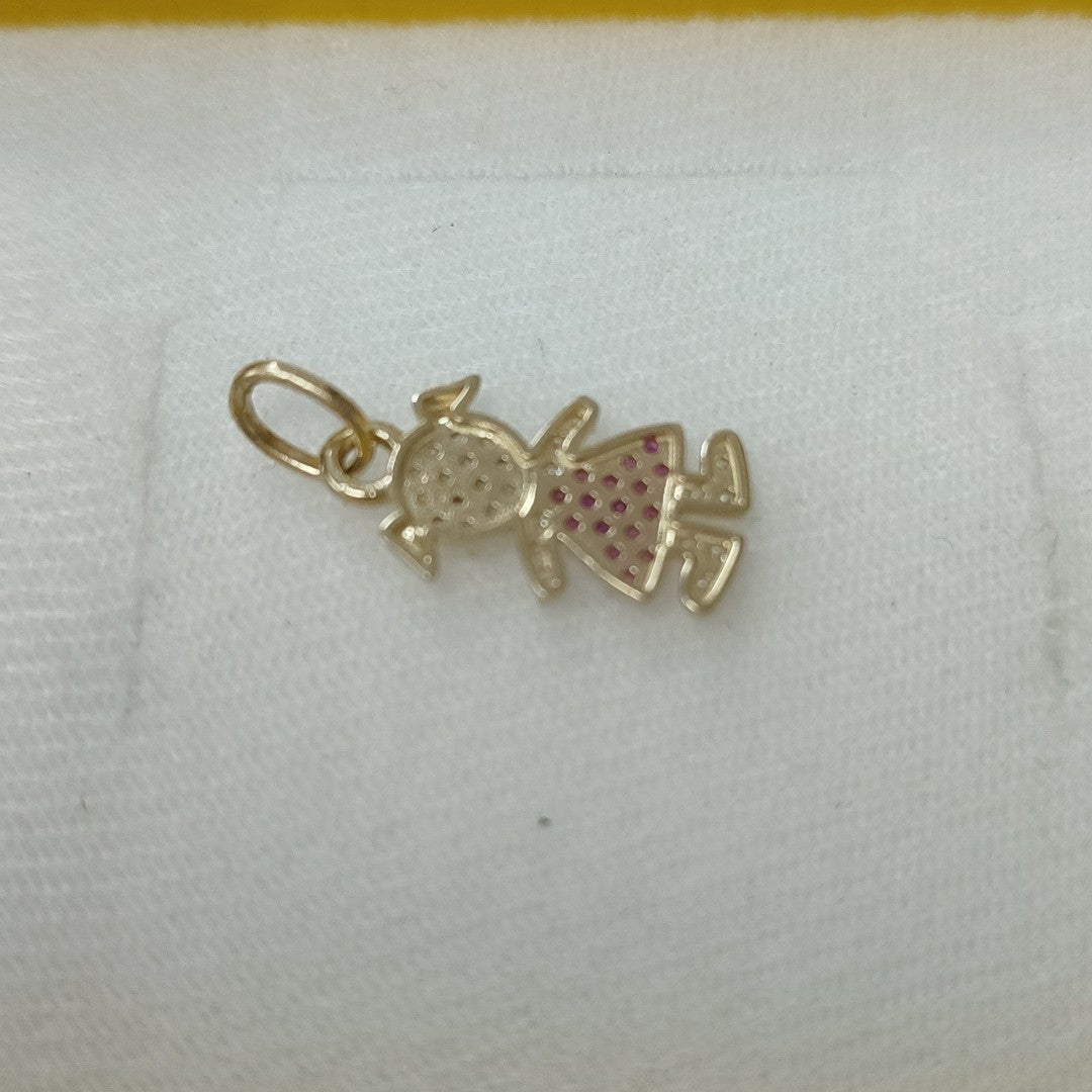 DIJE NIÑA CON CIRCONIAS Y PIEDRAS DE COLOR 10K 1.1 GR (NUEVO)