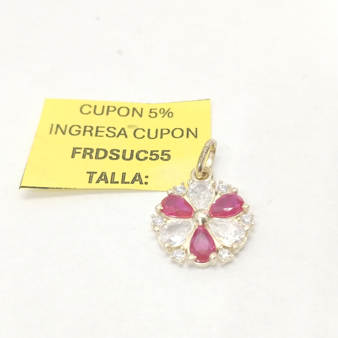 DIJE FLOR CIRCONIAS Y PIEDRAS DE COLOR 14K 2.8 GR (NUEVO)