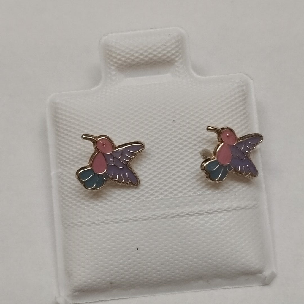 BROQUELES BROQUEL FIG COLIBRI ESMALTE ROSA 14K 0.2138 GR (NUEVO)
