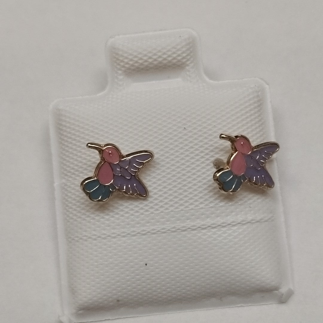 BROQUELES BROQUEL FIG COLIBRI ESMALTE ROSA 14K 0.2138 GR (NUEVO)