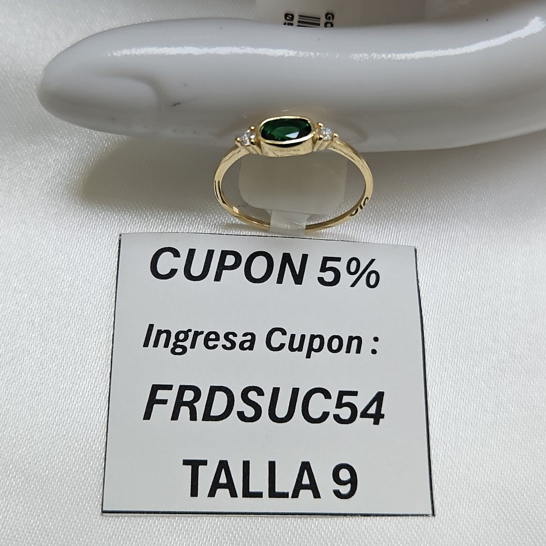 ANILLOS TEJIDO ANILLITO C CIRCONIAS Y PIEDRA VERDE 14K 9 1.2 GR (NUEVO)