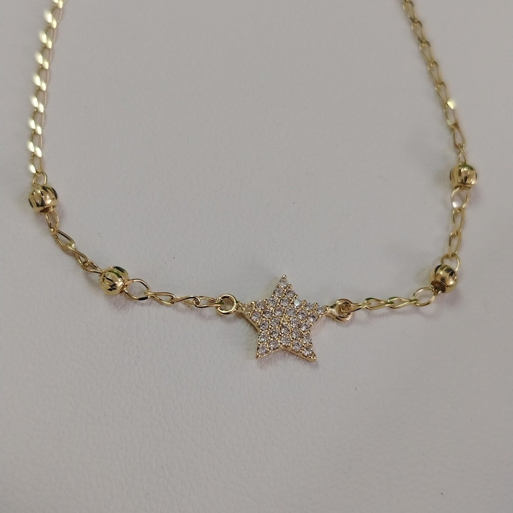 PULSERA ESPECIAL CON ESTRELLA Y CIRCONIAS 14K 18 CM 1.4 GR (NUEVO)