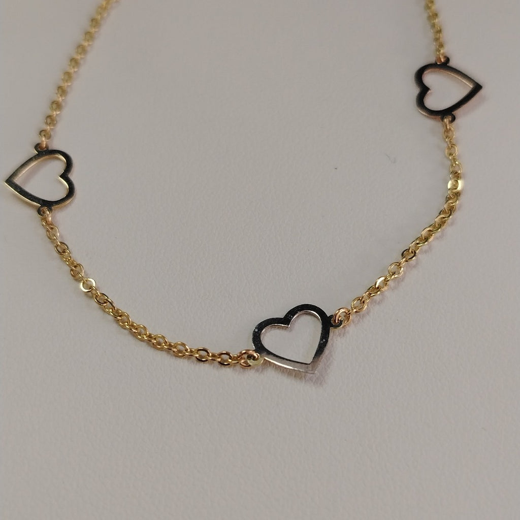 PULSERA ESPECIAL CON CORAZONES CONBINADOS 14K 18 CM 1.7 GR (NUEVO)