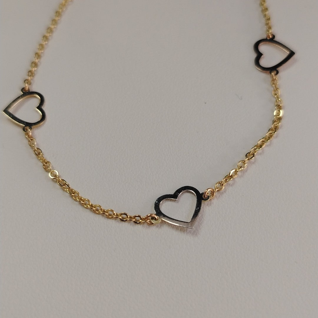 PULSERA ESPECIAL CON CORAZONES CONBINADOS 14K 18 CM 1.7 GR (NUEVO)