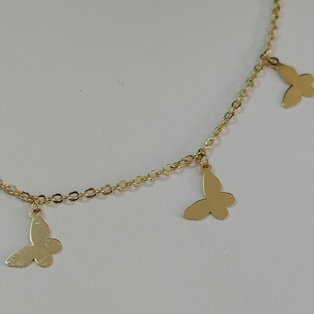 PULSERA ESPECIAL CON MARIPOSAS 14K 18 CM 2 GR (NUEVO)