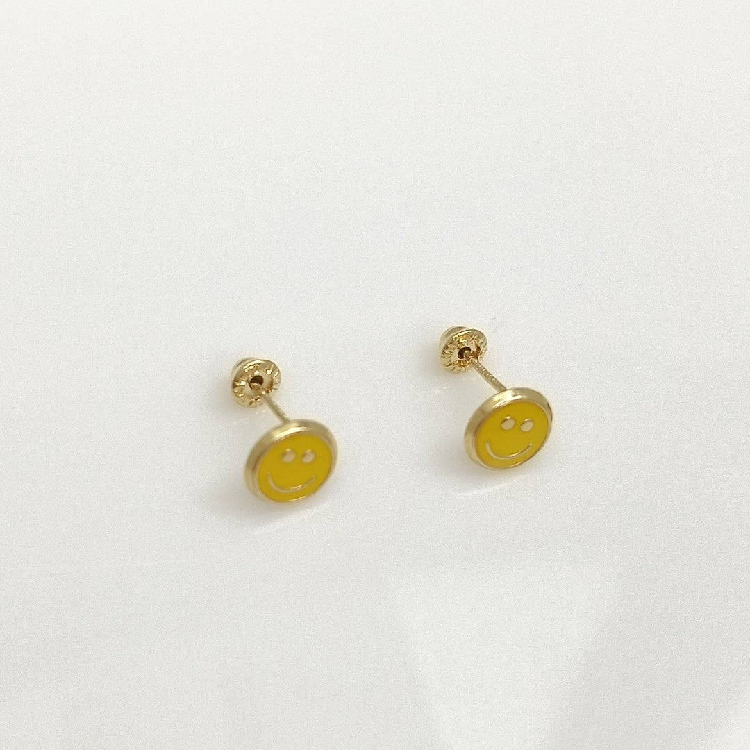 BROQUELES BROQUEL FIG SONRISA ESMALTE AMARILLO 14K 0.2074 GR (NUEVO)