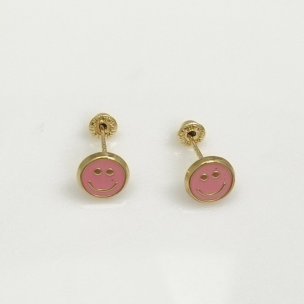 BROQUELES BROQUEL FIG SONRISA ESMALTE ROSA 14K 0.1696 GR (NUEVO)